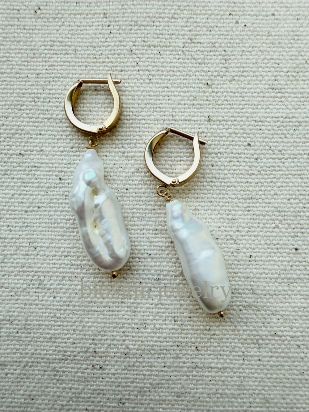 Handmade Chunky Biwa Pearl 14K Gold Filled Hoop Earrings